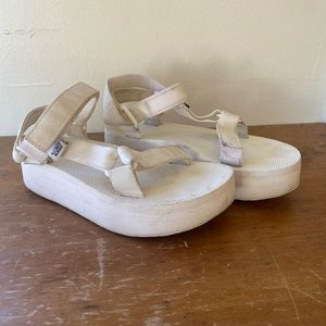 White platform teva sandals